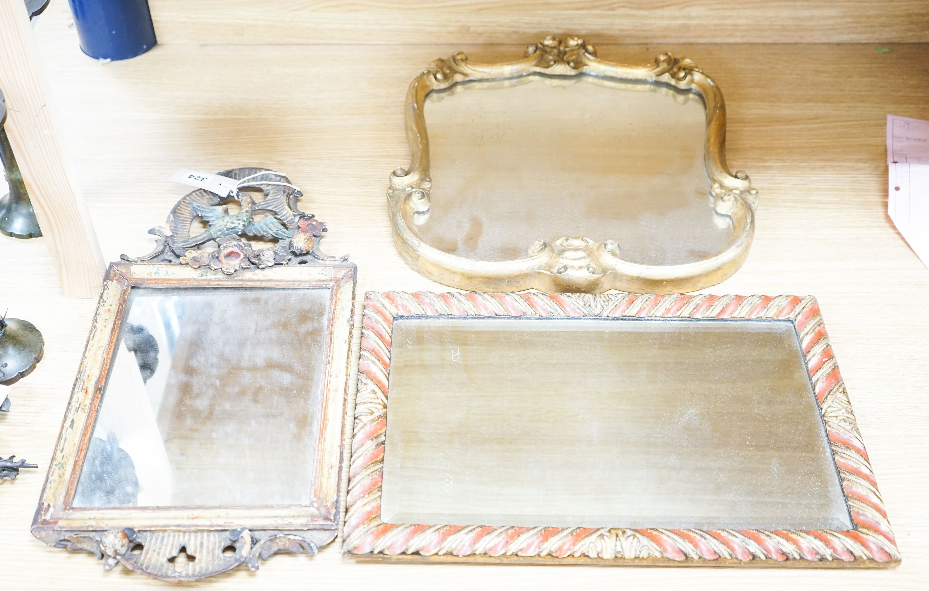 Three small giltwood and polychrome mirrors 42x40cm